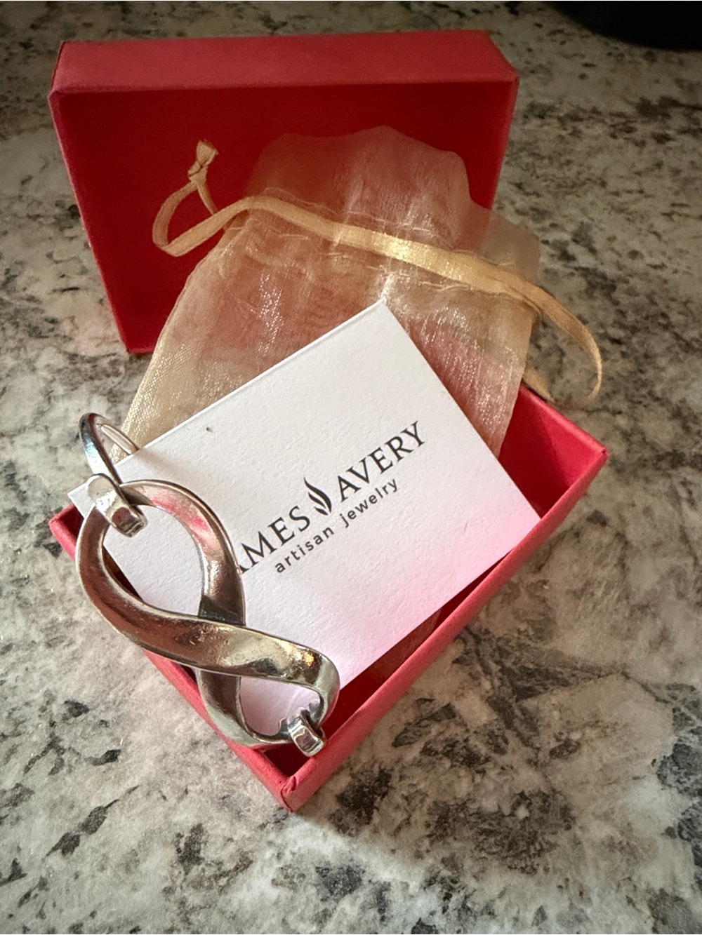 James Avery Silver Infinity loop bracelet with Red Box RETIRED